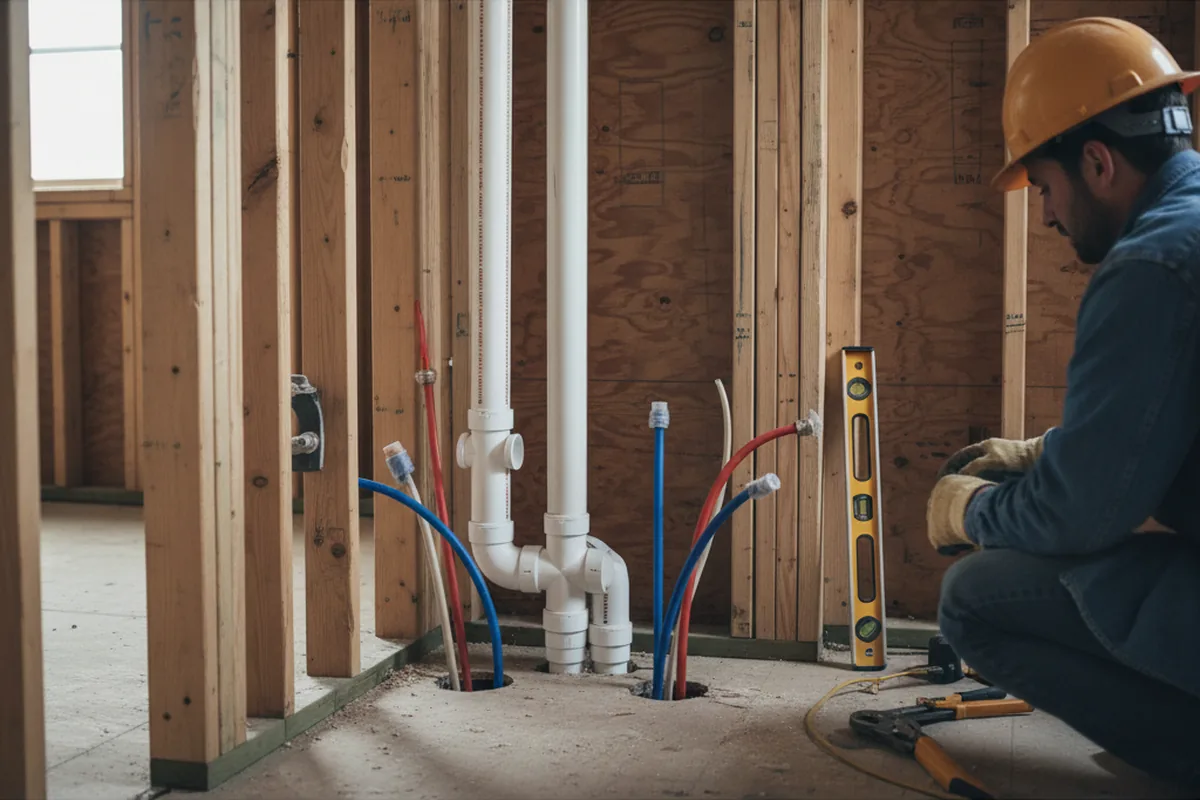 Drain and supply rough-in during Drain Cleaning in Huntington Park